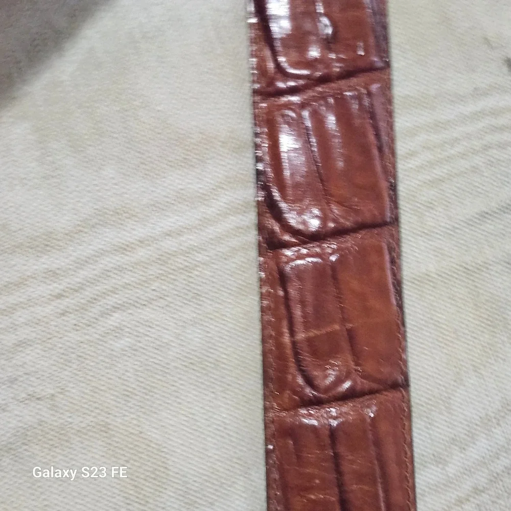Brighton Leather Belt Men 34 Brown Croc Embossed Calfskin Solid Brass Buckle USA
